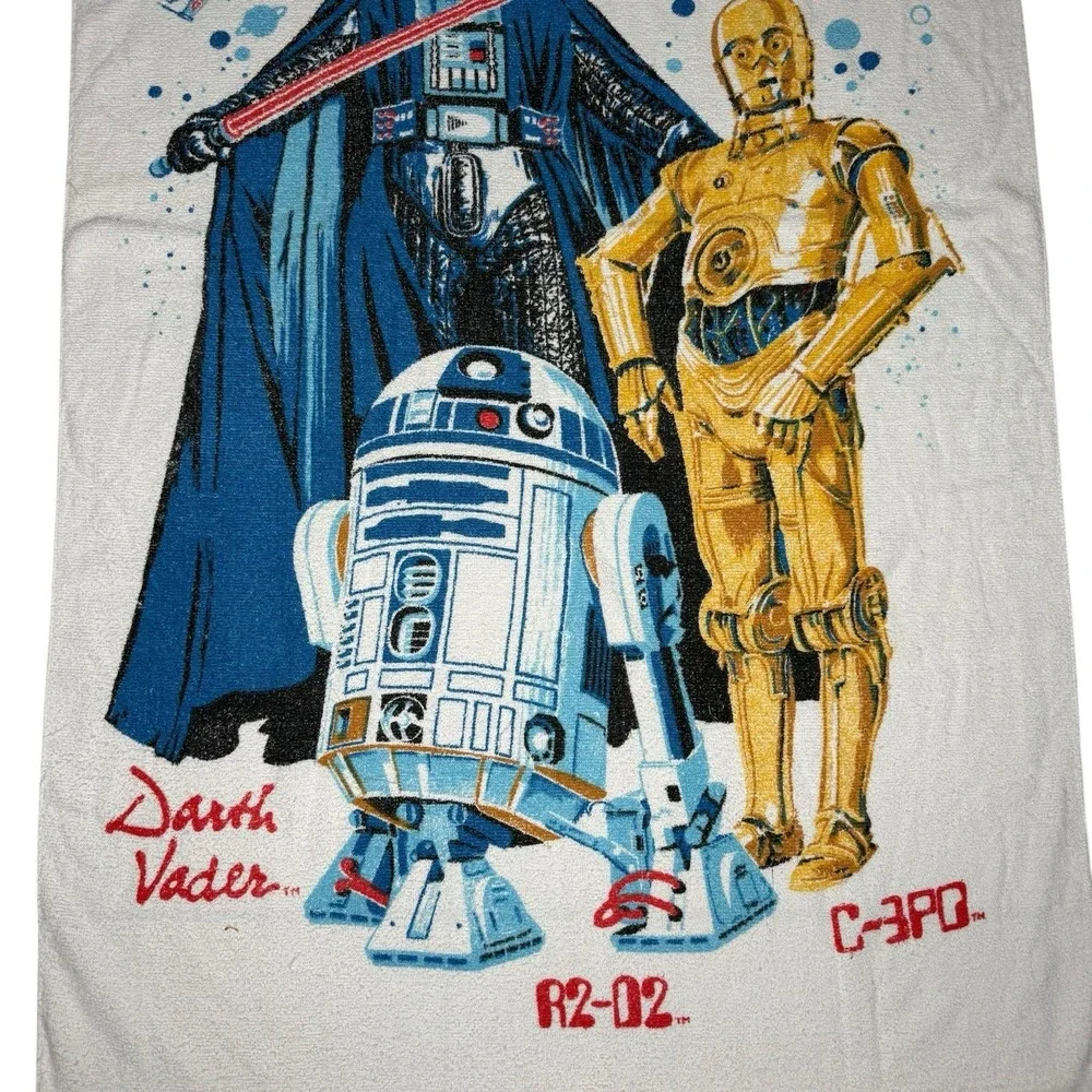 Vintage 1970s Star Wars Beach Towel Darth Vader C3PO R2D2 Made In USA Rare